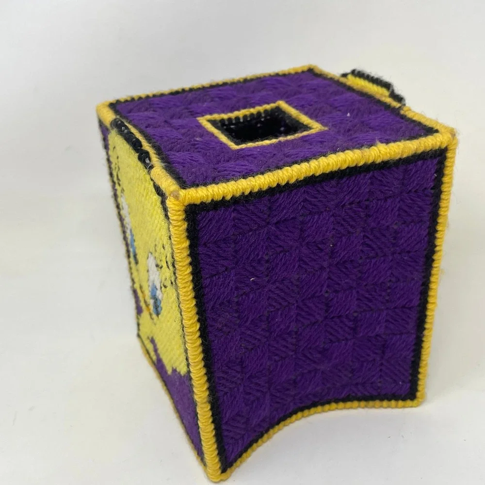 Vintage Tweety Bird Plastic Canvas Tissue Box Cover Looney Tunes Purple Yellow